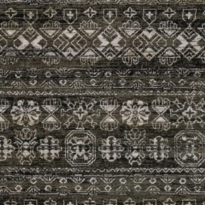 8' Black And Gray Tribal Runner Rug With Fringe Photo 5