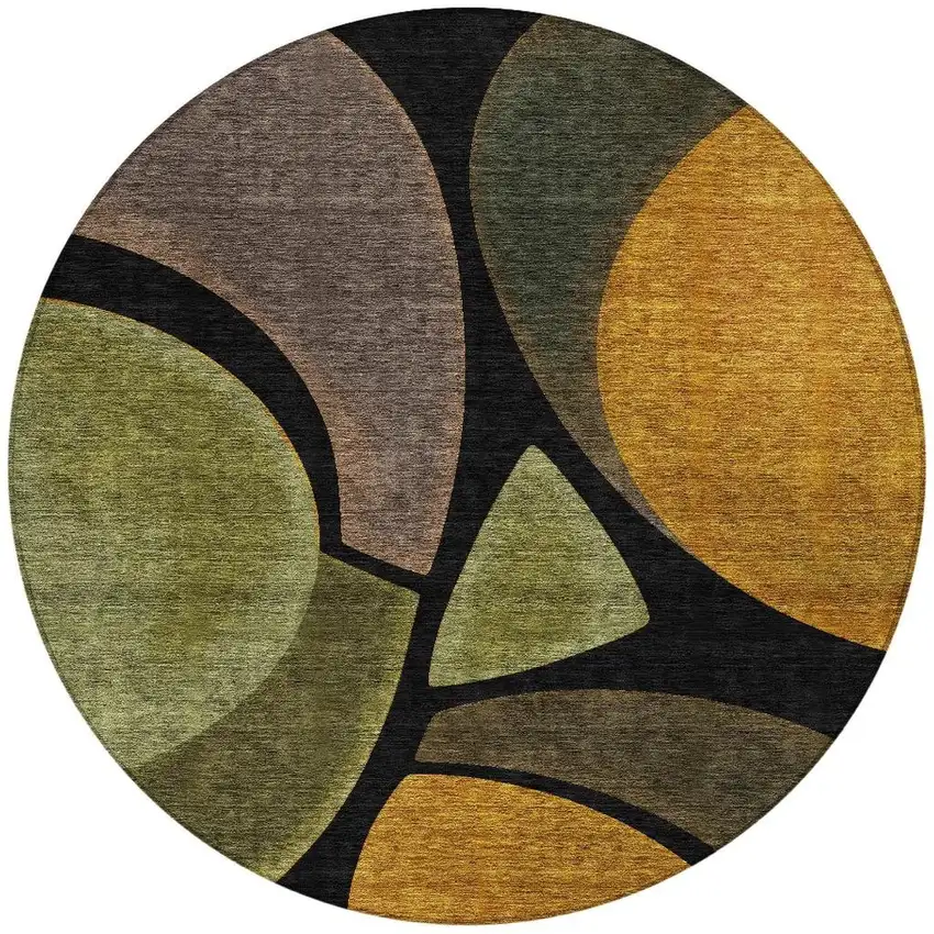 8' Black And Green Round Abstract Washable Indoor Outdoor Area Rug Photo 3