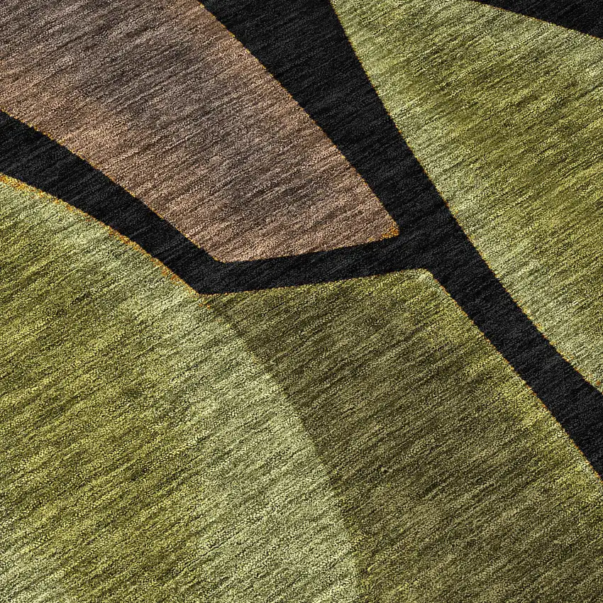 8' Black And Green Round Abstract Washable Indoor Outdoor Area Rug Photo 7