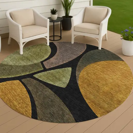 8' Black And Green Round Abstract Washable Indoor Outdoor Area Rug Photo 4