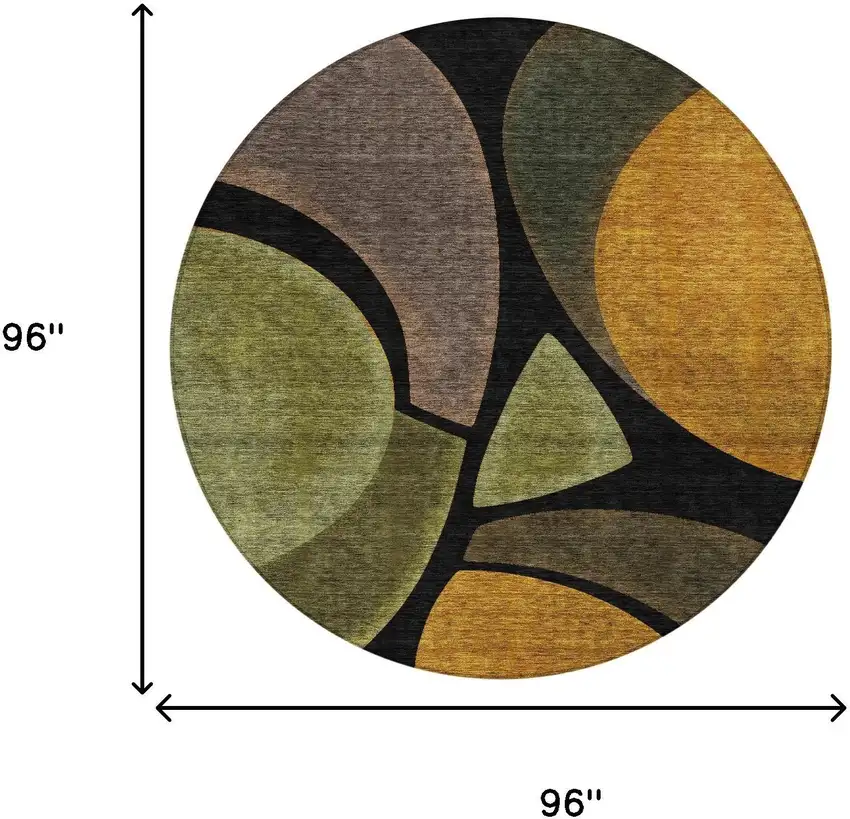 8' Black And Green Round Abstract Washable Indoor Outdoor Area Rug Photo 8