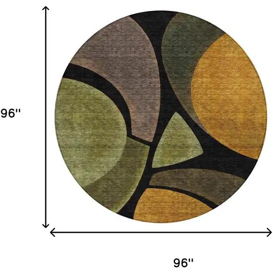 8' Black And Green Round Abstract Washable Indoor Outdoor Area Rug Photo 8