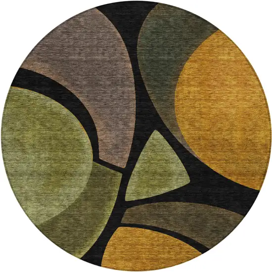 8' Black And Green Round Abstract Washable Indoor Outdoor Area Rug Photo 1