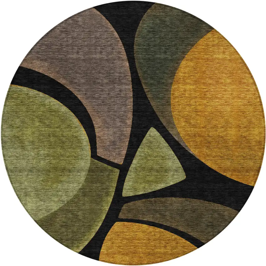8' Black And Green Round Abstract Washable Indoor Outdoor Area Rug Photo 1