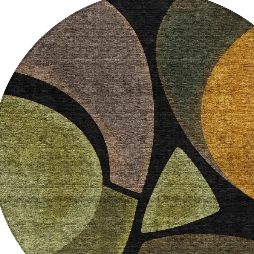 8' Black And Green Round Abstract Washable Indoor Outdoor Area Rug Photo 2