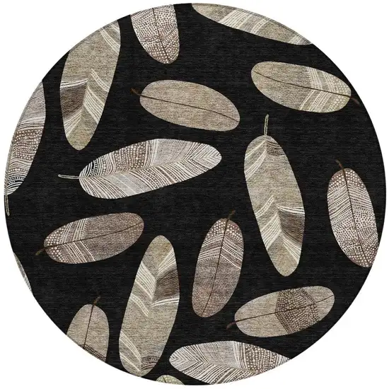8' Black And Green Round Botanical Leaves Washable Indoor Outdoor Area Rug Photo 3