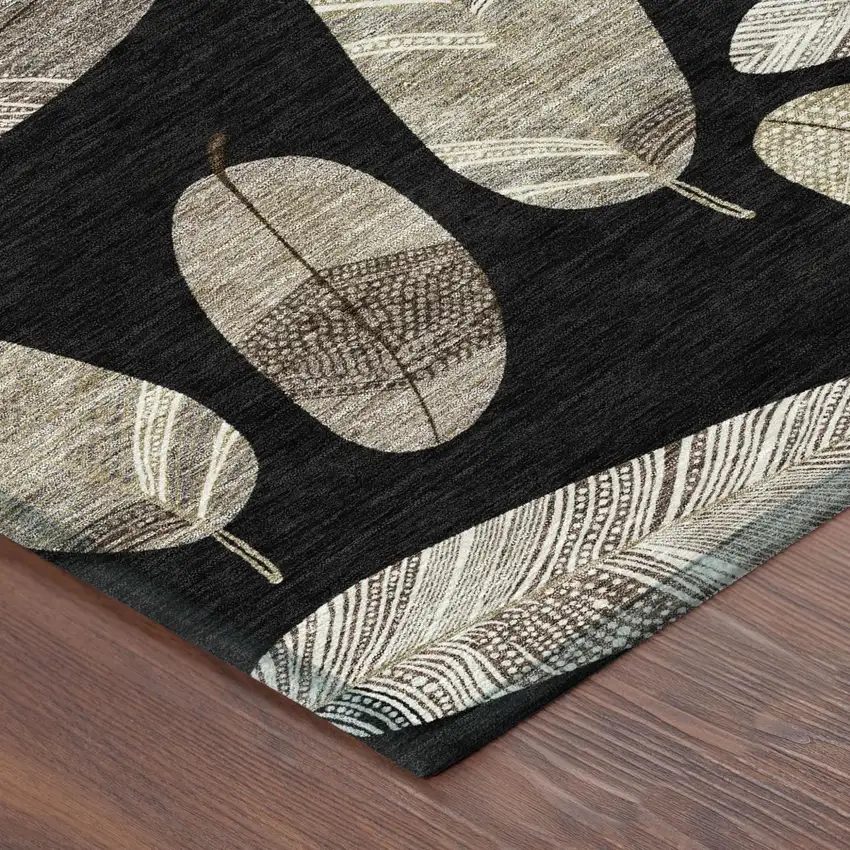 8' Black And Green Round Botanical Leaves Washable Indoor Outdoor Area Rug Photo 6