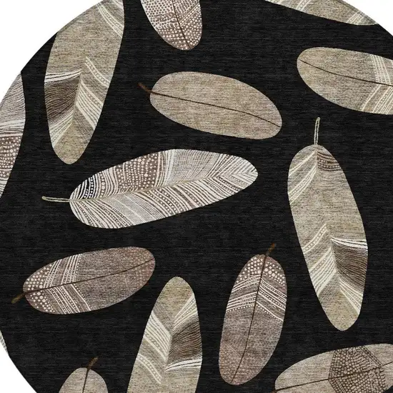 8' Black And Green Round Botanical Leaves Washable Indoor Outdoor Area Rug Photo 5