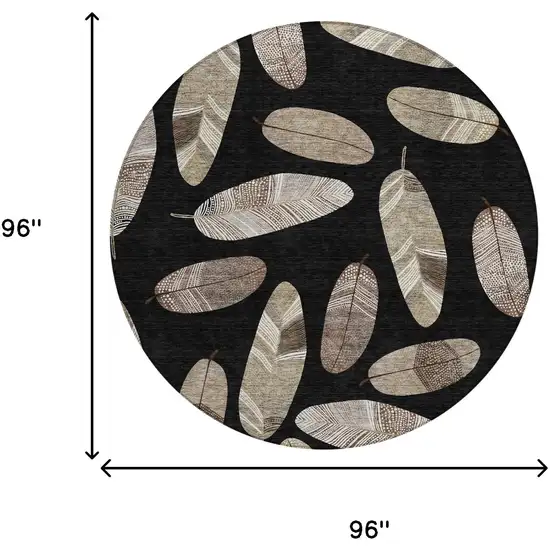 8' Black And Green Round Botanical Leaves Washable Indoor Outdoor Area Rug Photo 8
