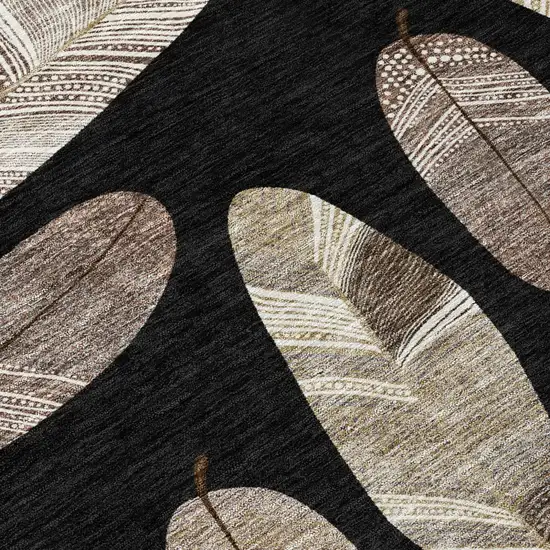 8' Black And Green Round Botanical Leaves Washable Indoor Outdoor Area Rug Photo 7