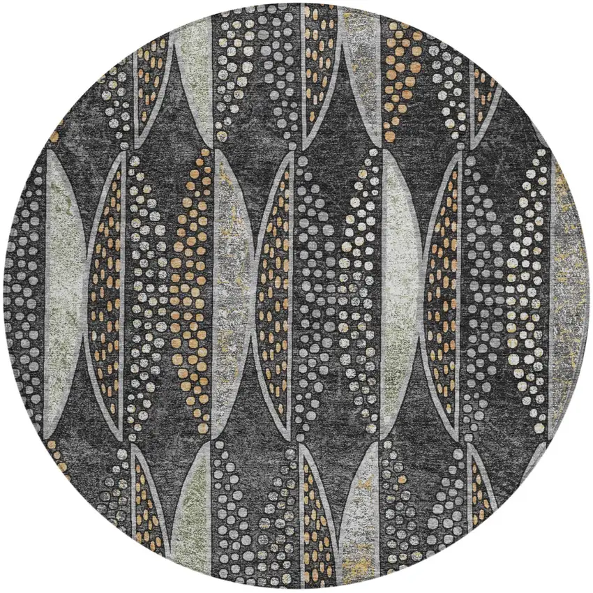 8' Black And Green Round Geometric Washable Indoor Outdoor Area Rug Photo 2