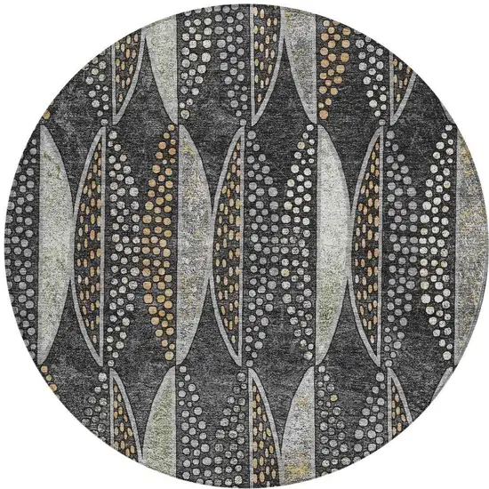 8' Black And Green Round Geometric Washable Indoor Outdoor Area Rug Photo 3