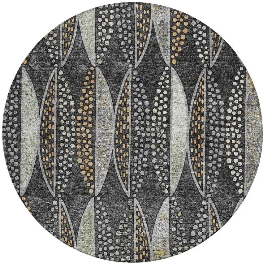 8' Black And Green Round Geometric Washable Indoor Outdoor Area Rug Photo 3