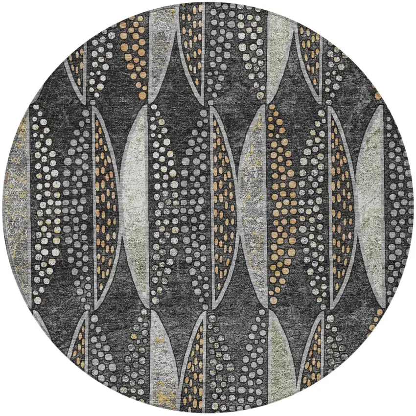 8' Black And Green Round Geometric Washable Indoor Outdoor Area Rug Photo 4