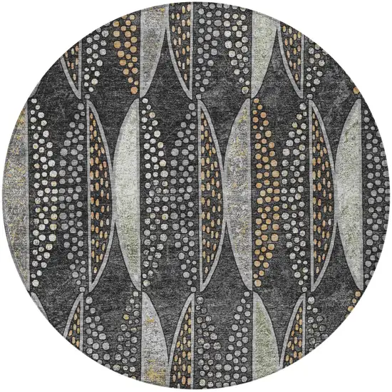 8' Black And Green Round Geometric Washable Indoor Outdoor Area Rug Photo 4
