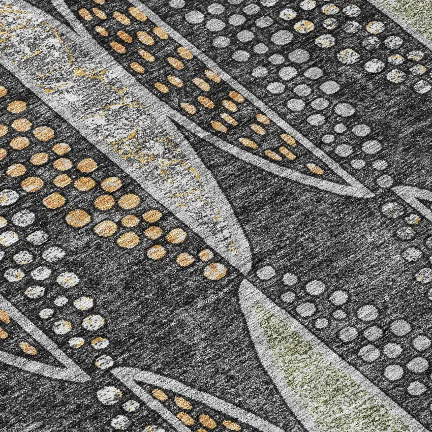 8' Black And Green Round Geometric Washable Indoor Outdoor Area Rug Photo 5