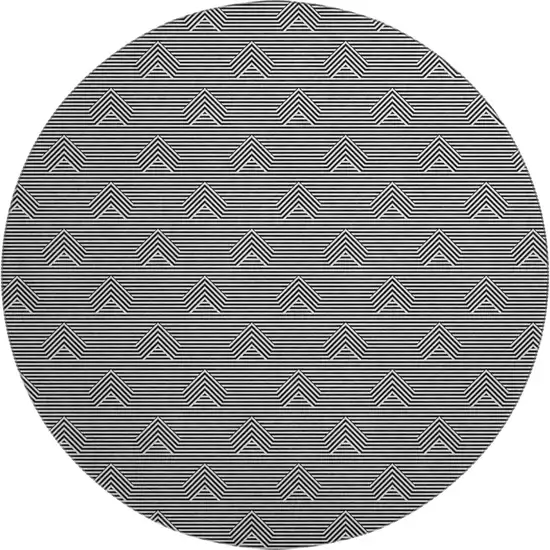 8' Black And Ivory Abstract Geometric Washable Round Rug With UV Protection Photo 1