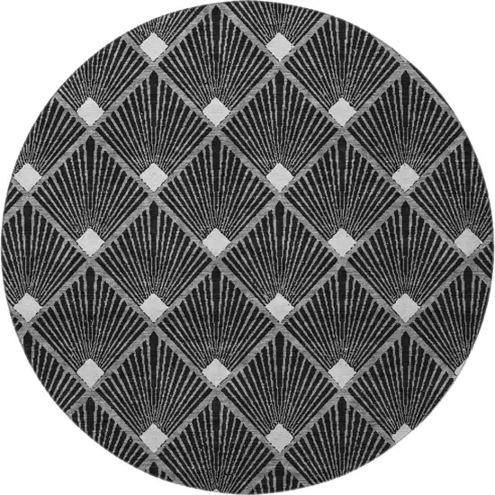 8' Black And Ivory Abstract Geometric Washable Round Rug With UV Protection Photo 4