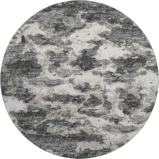 8' Black And Ivory Abstract Washable Round Rug With UV Protection Photo 2