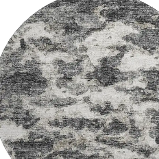 8' Black And Ivory Abstract Washable Round Rug With UV Protection Photo 5