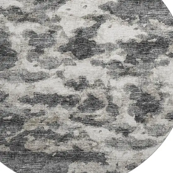 8' Black And Ivory Abstract Washable Round Rug With UV Protection Photo 6