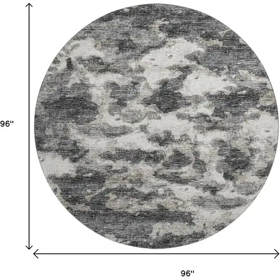8' Black And Ivory Abstract Washable Round Rug With UV Protection Photo 3