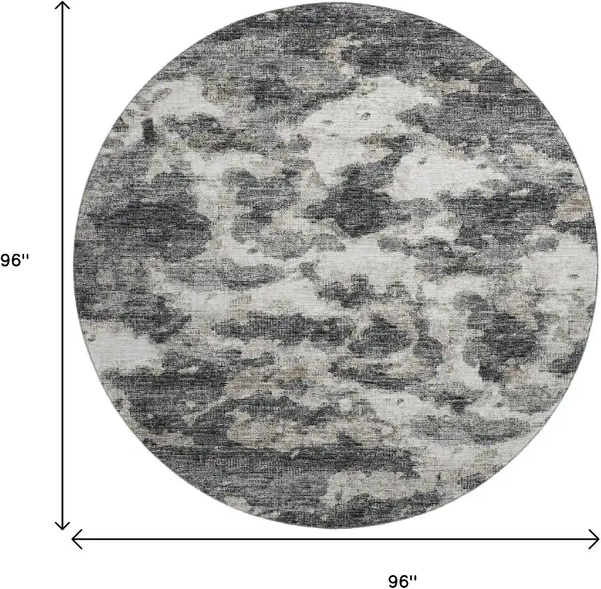 8' Black And Ivory Abstract Washable Round Rug With UV Protection Photo 3