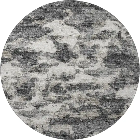 8' Black And Ivory Abstract Washable Round Rug With UV Protection Photo 4