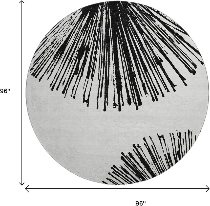 8' Black And Ivory Abstract Washable Round Rug With UV Protection Photo 3