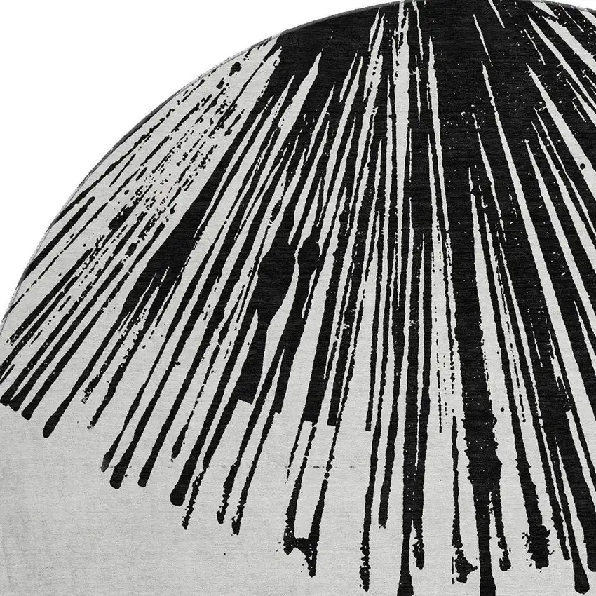 8' Black And Ivory Abstract Washable Round Rug With UV Protection Photo 3