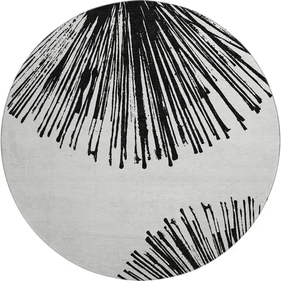 8' Black And Ivory Abstract Washable Round Rug With UV Protection Photo 1
