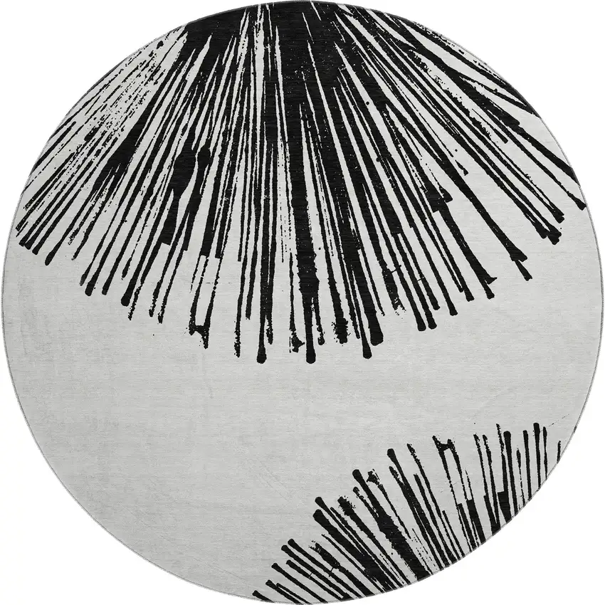 8' Black And Ivory Abstract Washable Round Rug With UV Protection Photo 1