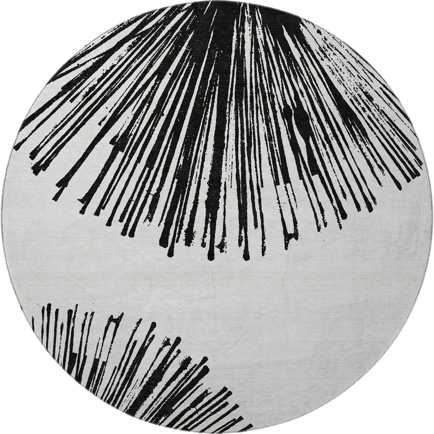 8' Black And Ivory Abstract Washable Round Rug With UV Protection Photo 4