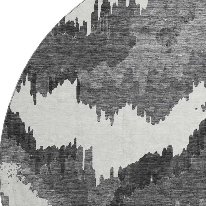 8' Black And Ivory Abstract Washable Round Rug With UV Protection Photo 4