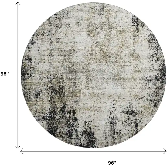 8' Black And Ivory Abstract Washable Round Rug With UV Protection Photo 9