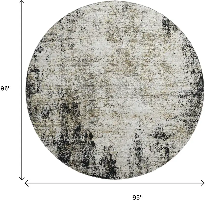 8' Black And Ivory Abstract Washable Round Rug With UV Protection Photo 9
