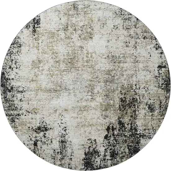 8' Black And Ivory Abstract Washable Round Rug With UV Protection Photo 3