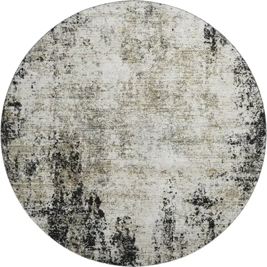 8' Black And Ivory Abstract Washable Round Rug With UV Protection Photo 1