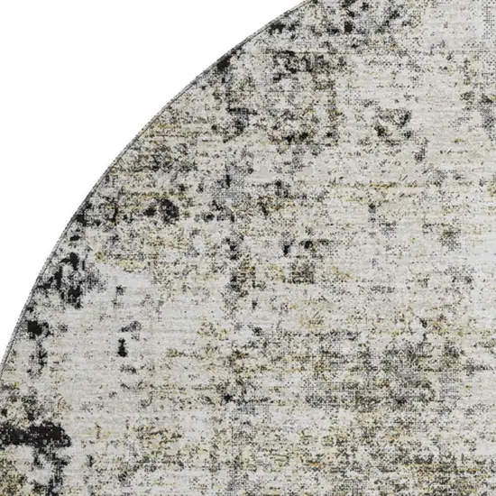 8' Black And Ivory Abstract Washable Round Rug With UV Protection Photo 2