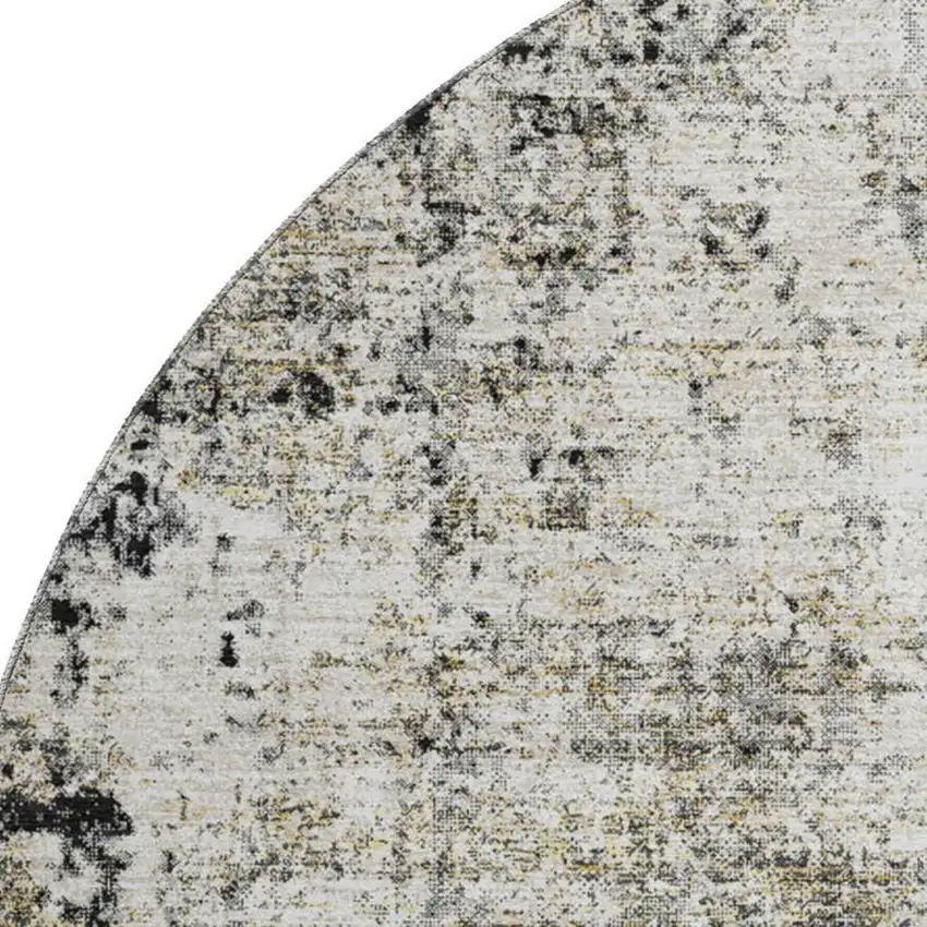 8' Black And Ivory Abstract Washable Round Rug With UV Protection Photo 2