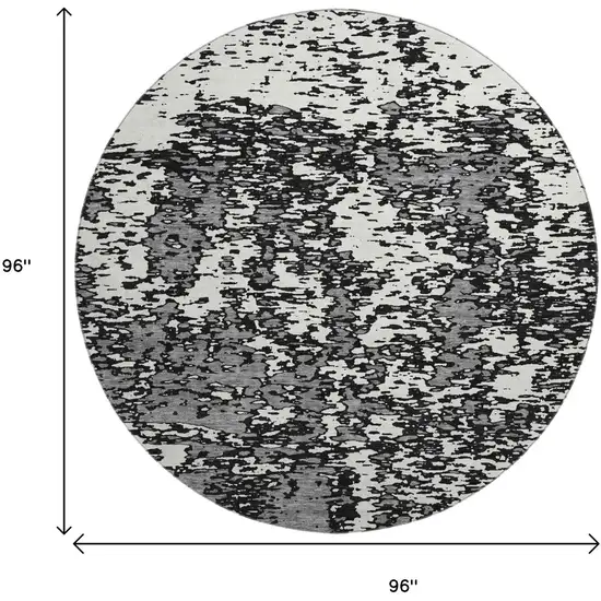 8' Black And Ivory Abstract Washable Round Rug With UV Protection Photo 9
