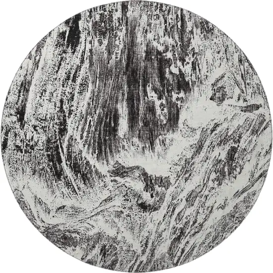 8' Black And Ivory Abstract Washable Round Rug With UV Protection Photo 3