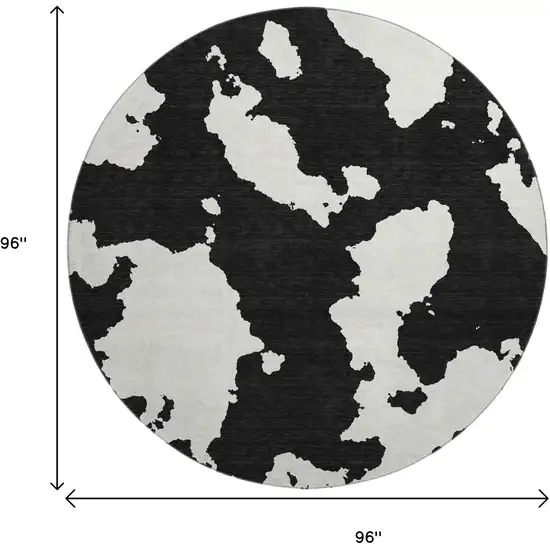 8' Black And Ivory Abstract Washable Round Rug With UV Protection Photo 9