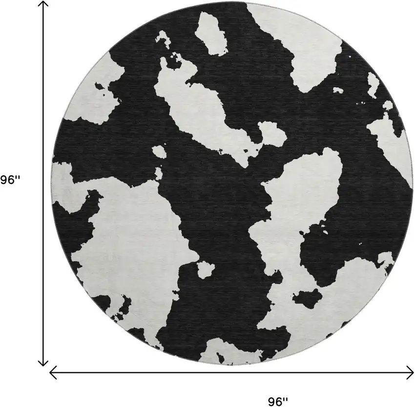 8' Black And Ivory Abstract Washable Round Rug With UV Protection Photo 9