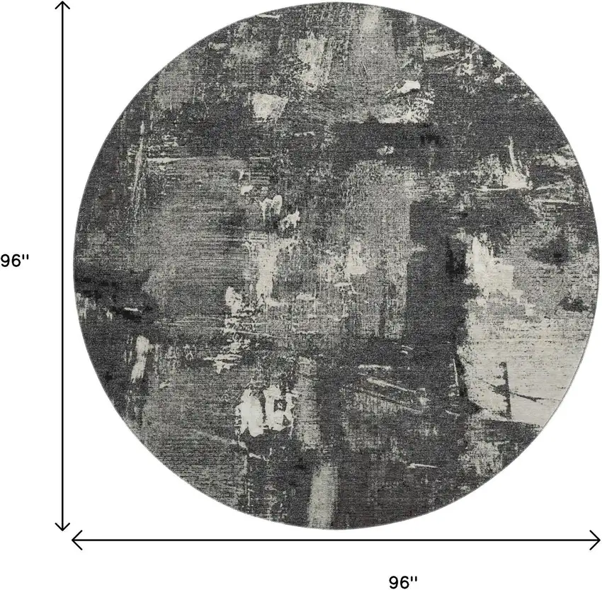 8' Black And Ivory Abstract Washable Round Rug With UV Protection Photo 9