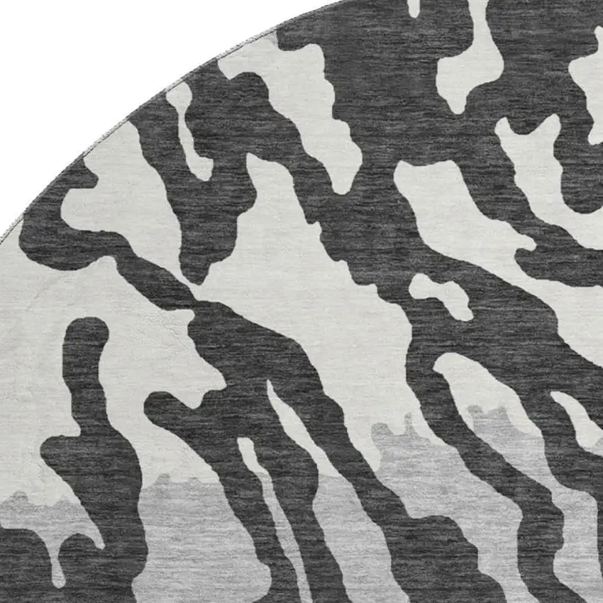 8' Black And Ivory Animal Print Washable Round Rug With UV Protection Photo 3