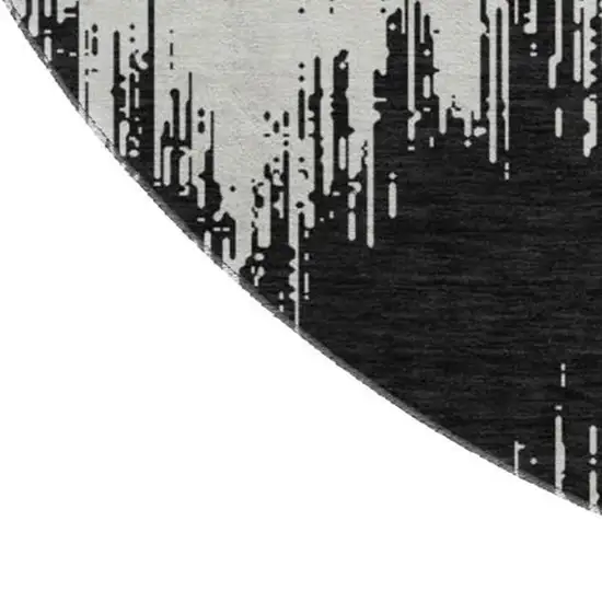 8' Black And Ivory Chevron Washable Round Rug With UV Protection Photo 4