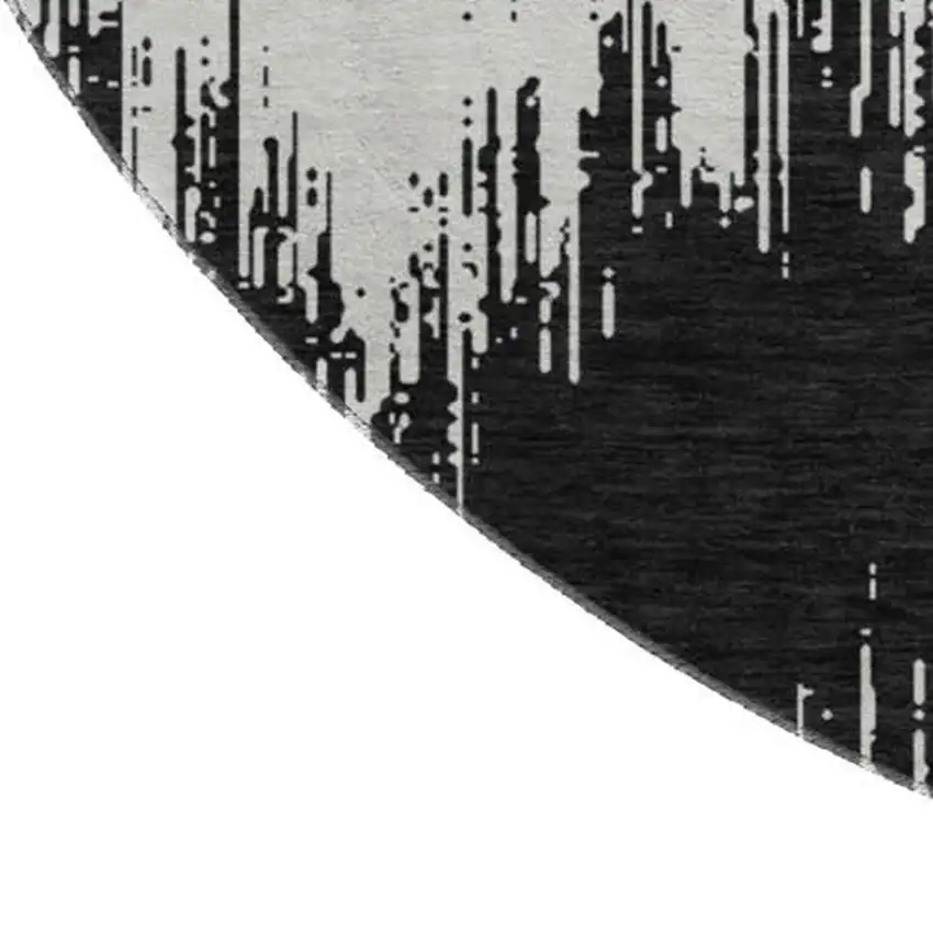 8' Black And Ivory Chevron Washable Round Rug With UV Protection Photo 4