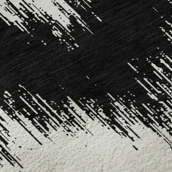 8' Black And Ivory Chevron Washable Round Rug With UV Protection Photo 9