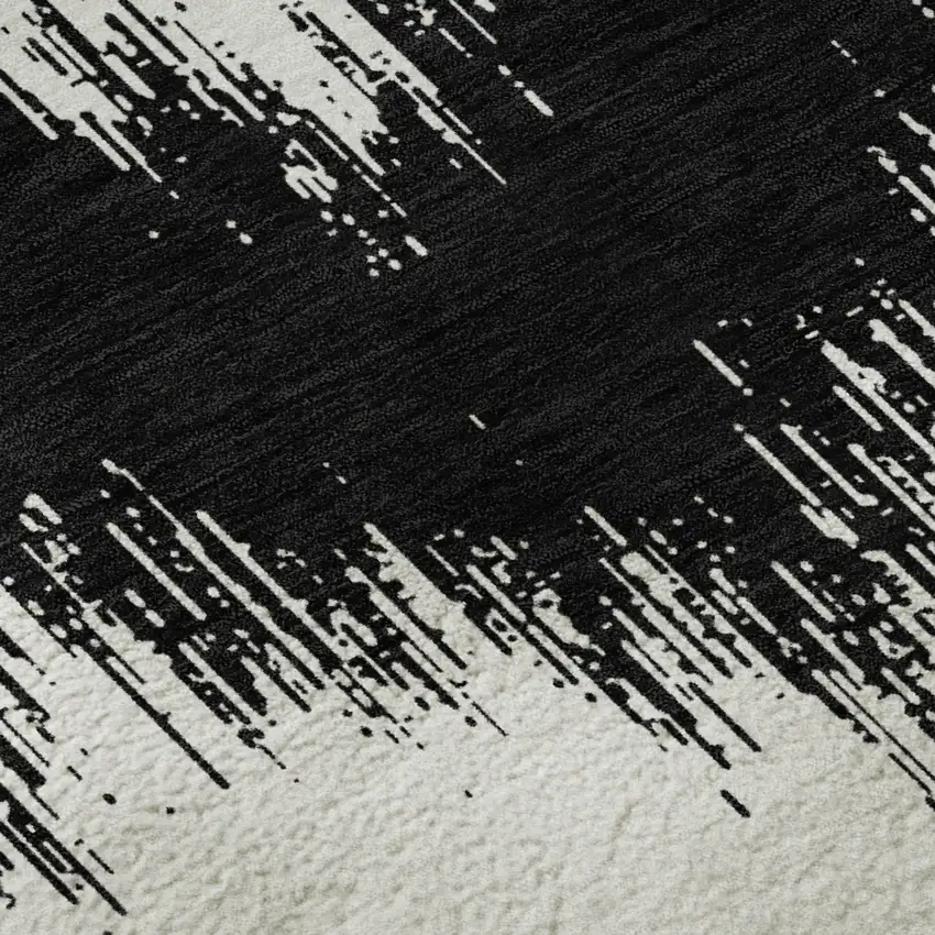 8' Black And Ivory Chevron Washable Round Rug With UV Protection Photo 9